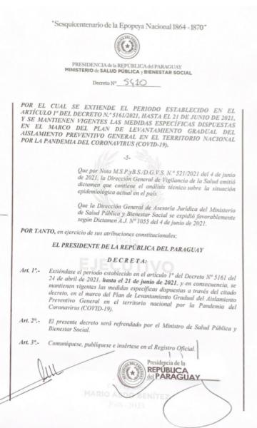 Ejecutivo dispone extensión de medidas sanitarias hasta el 21 de junio