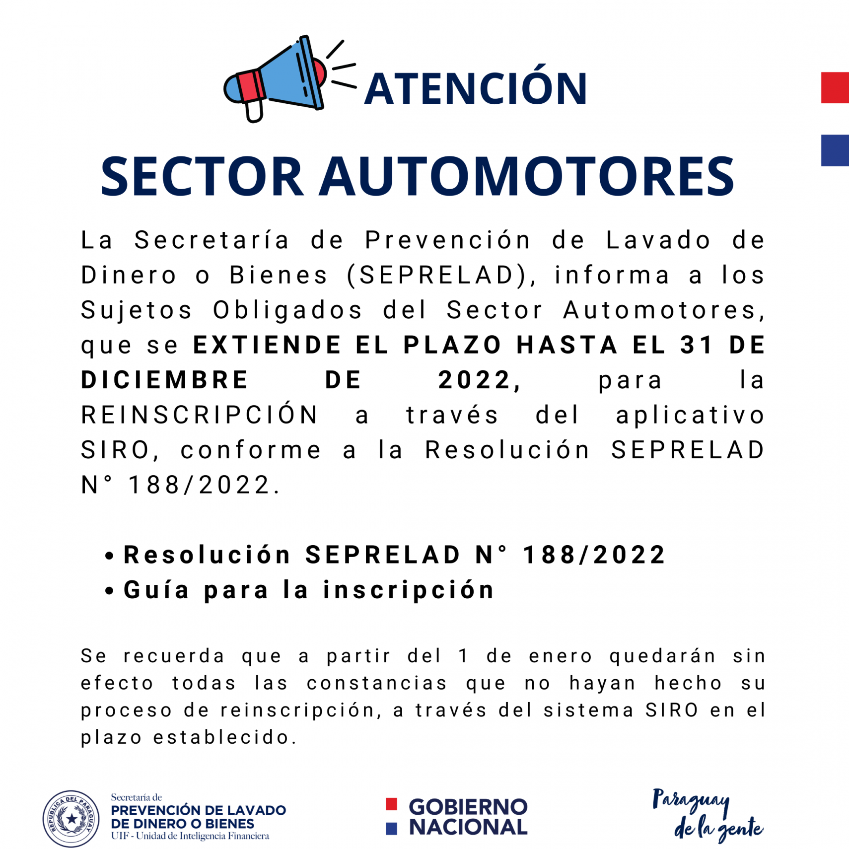 Aviso importante para el Sector Automotores