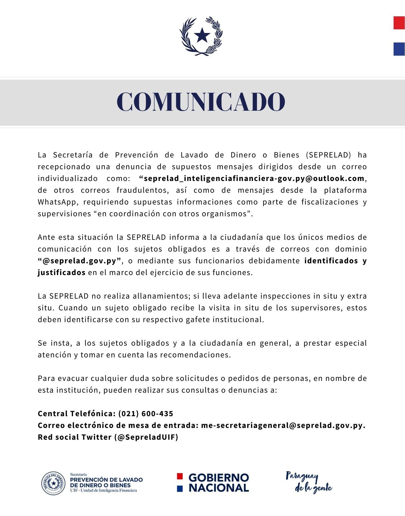 Comunicado a sujetos obligados y ciudadanía en general