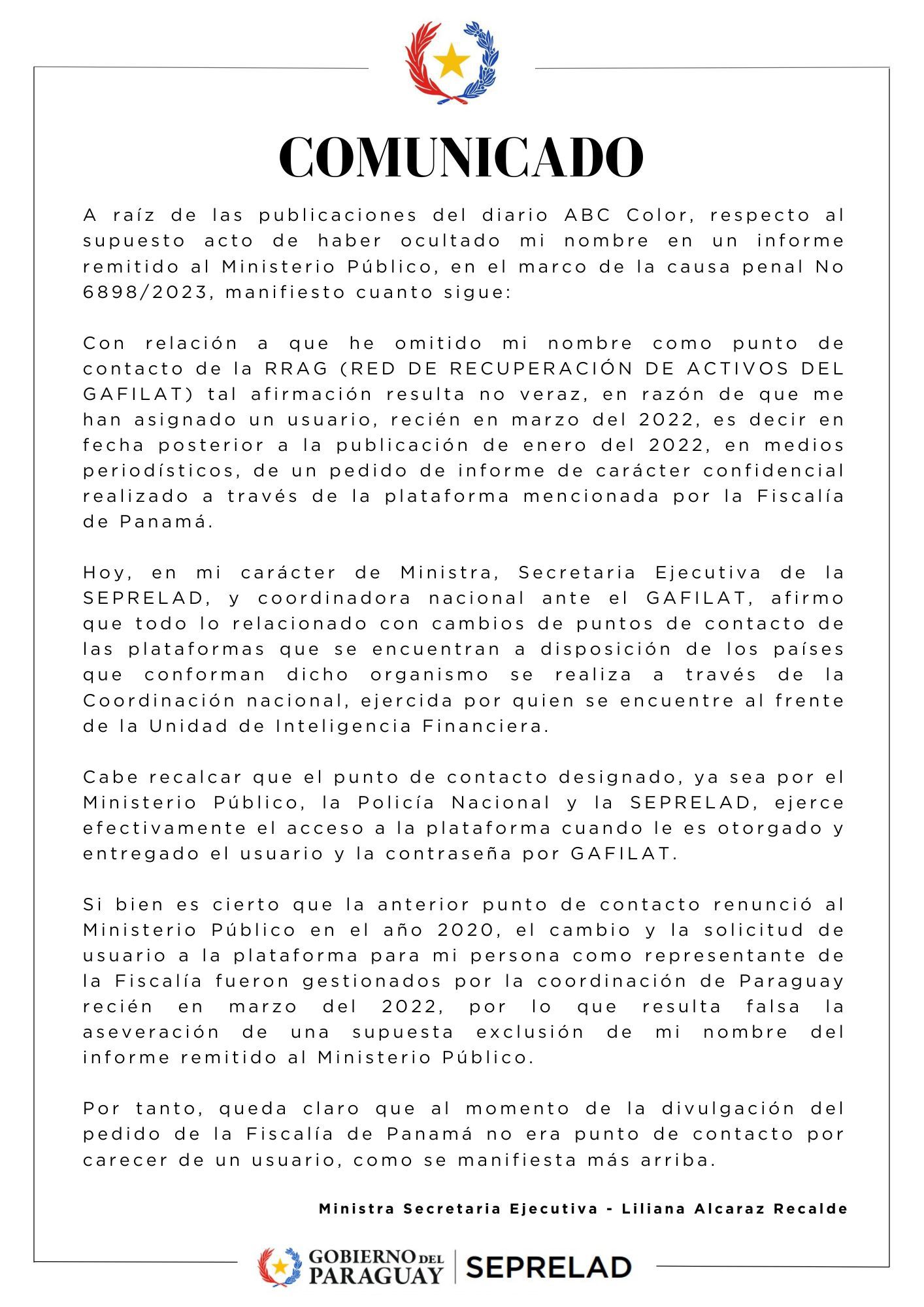 COMUNICADO A LA OPINIÓN PÚBLICA 