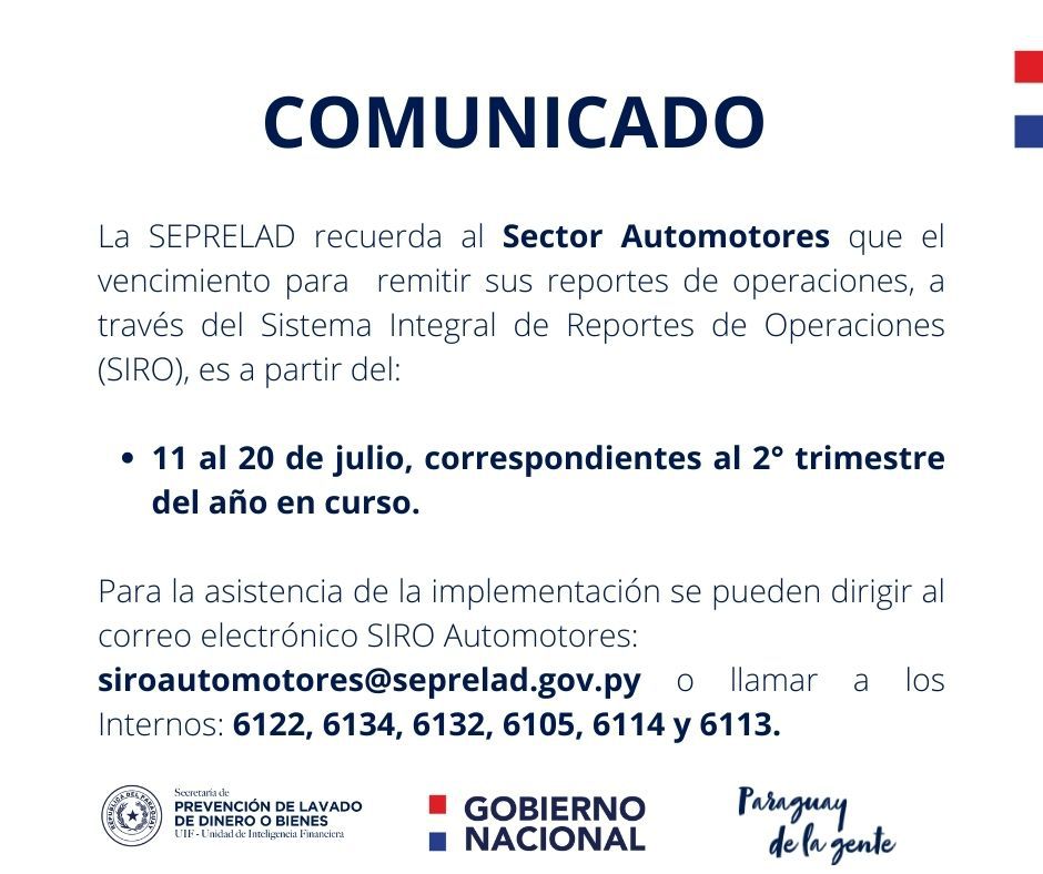 COMUNICADO PARA EL SECTOR AUTOMOTORES