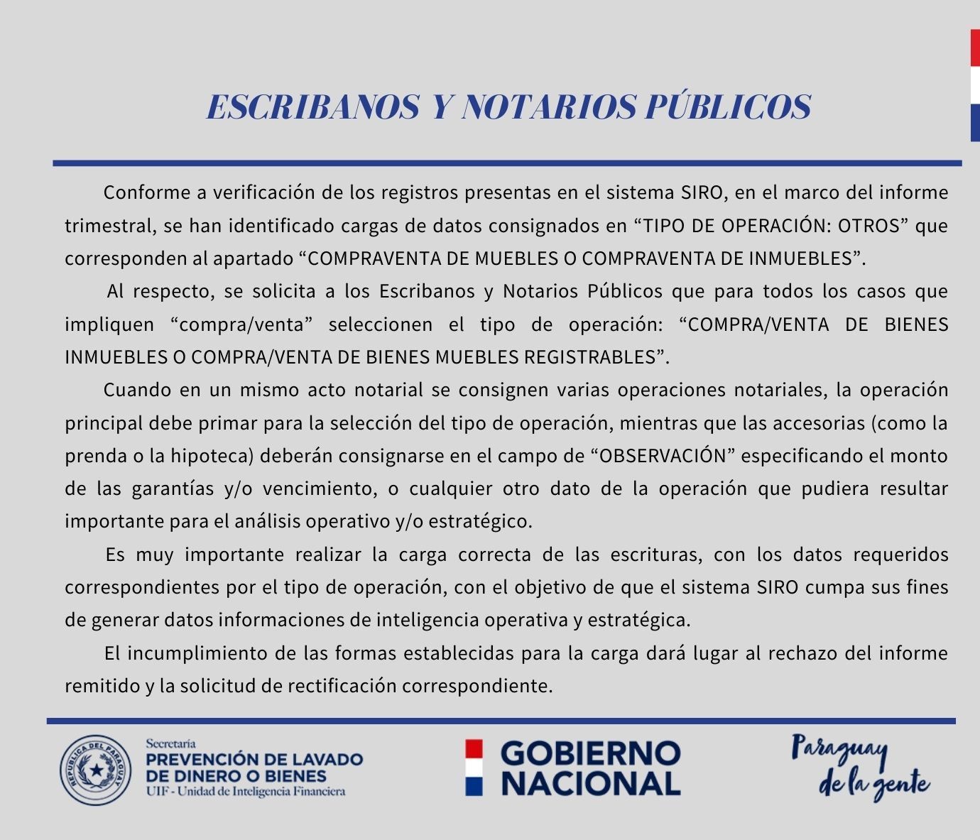 Se solicita a Escribanos y Notarios Públicos realizar la carga correcta de las escrituras 