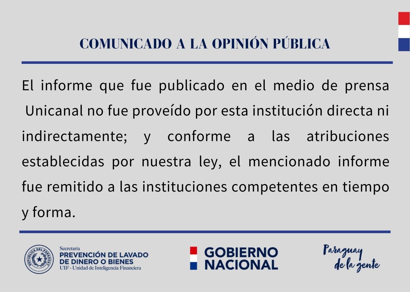 COMUNICADO A LA OPINIÓN PÚBLICA