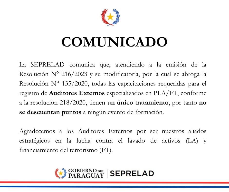 COMUNICADO DE LA SEPRELAD