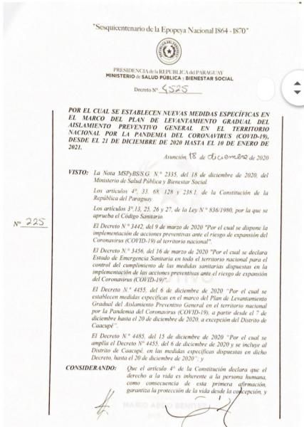 Ejecutivo dispone nuevas medidas sanitarias en todo el país del 21 de diciembre al 10 de enero