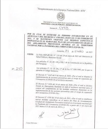 Ejecutivo amplía medidas sanitarias hasta el 21 de febrero
