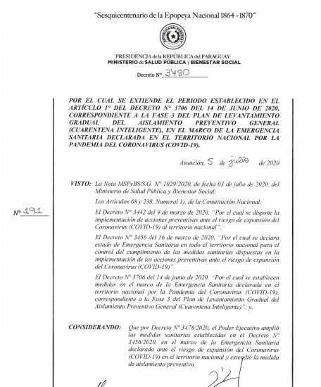 Ejecutivo amplía la fase 3 de la cuarentena inteligente hasta el 19 de julio