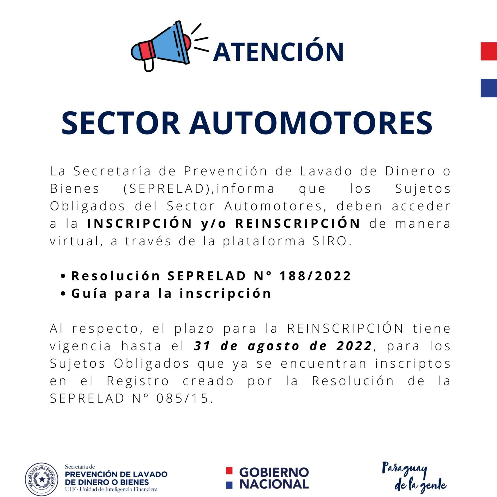 Aviso importante para el Sector Automotores