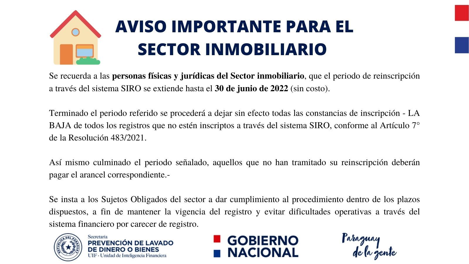 Se extiende reinscripción para el Sector Inmobiliario
