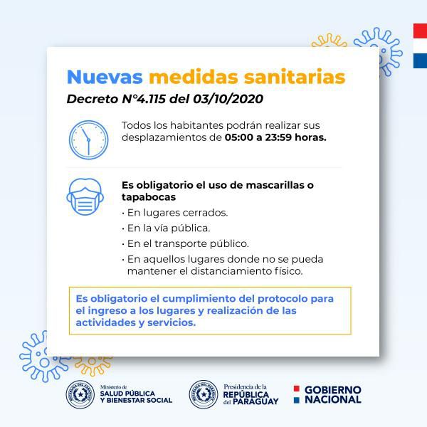 Ejecutivo dispone nuevas medidas sanitarias en todo el país del 5 al 25 de octubre