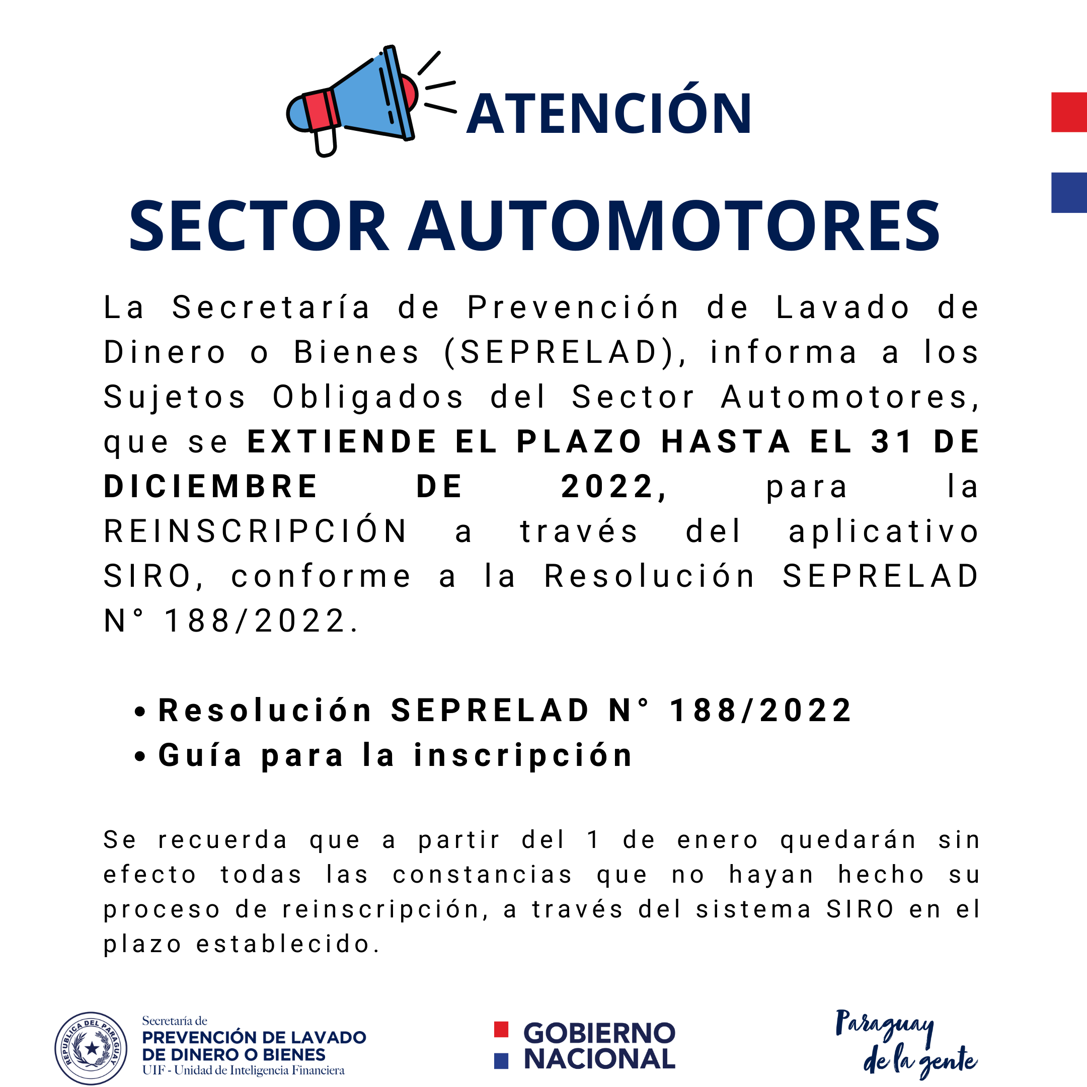 Aviso importante para el Sector Automotores