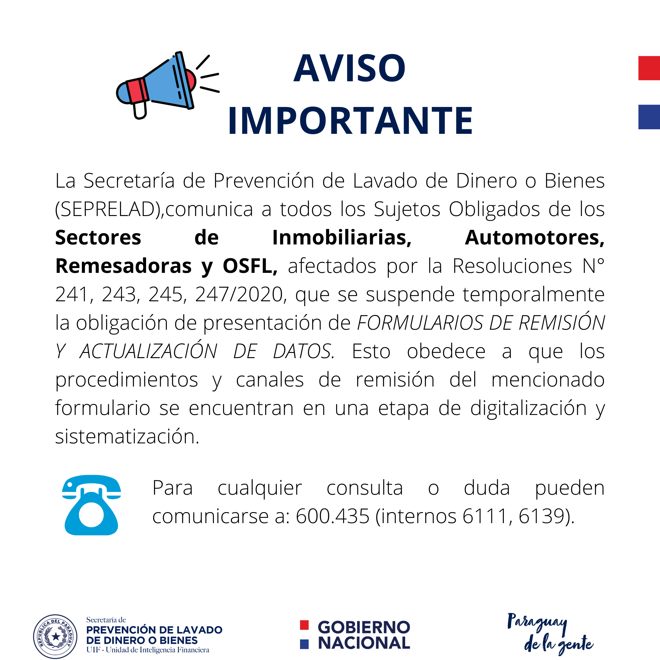 AVISO IMPORTANTE PARA SUJETOS OBLIGADOS DE LOS SECTORES DE INMOBILIARIAS, AUTOMOTORES, REMESADORAS Y OSFL 