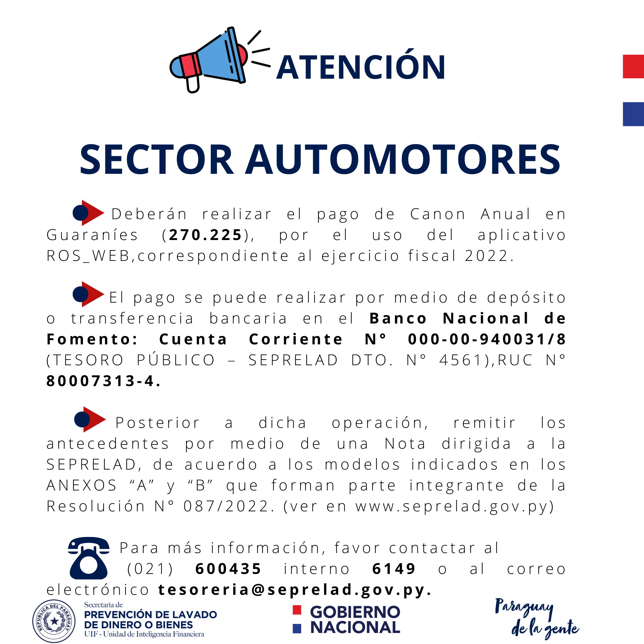 COMUNICADO PARA EL SECTOR AUTOMOTORES