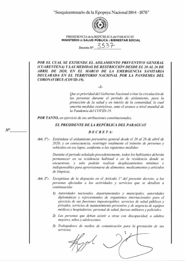 Ejecutivo extiende cuarentena por una semana más con las mismas condiciones