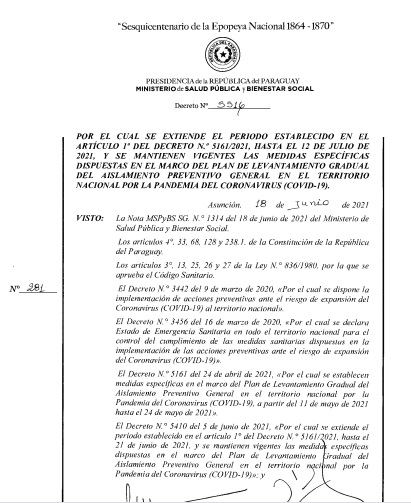 Medidas sanitarias seguirán vigentes hasta el 12 de julio próximo