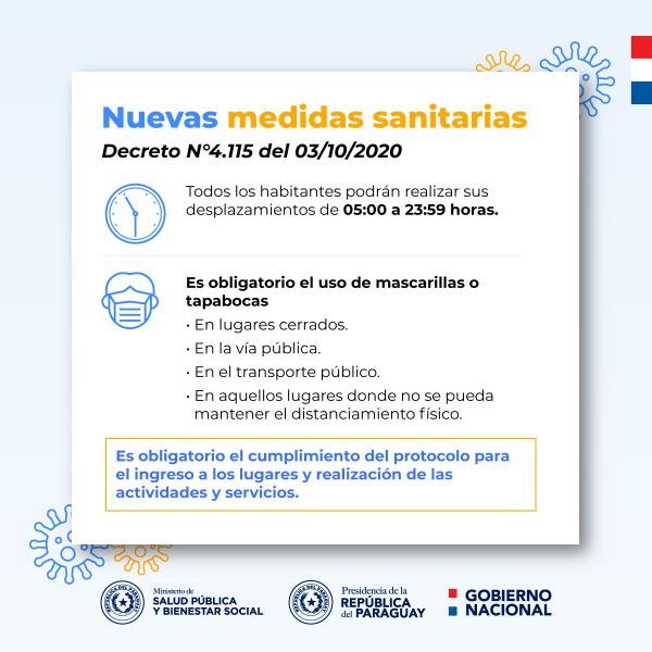 Ejecutivo dispone nuevas medidas sanitarias en todo el país del 5 al 25 de octubre