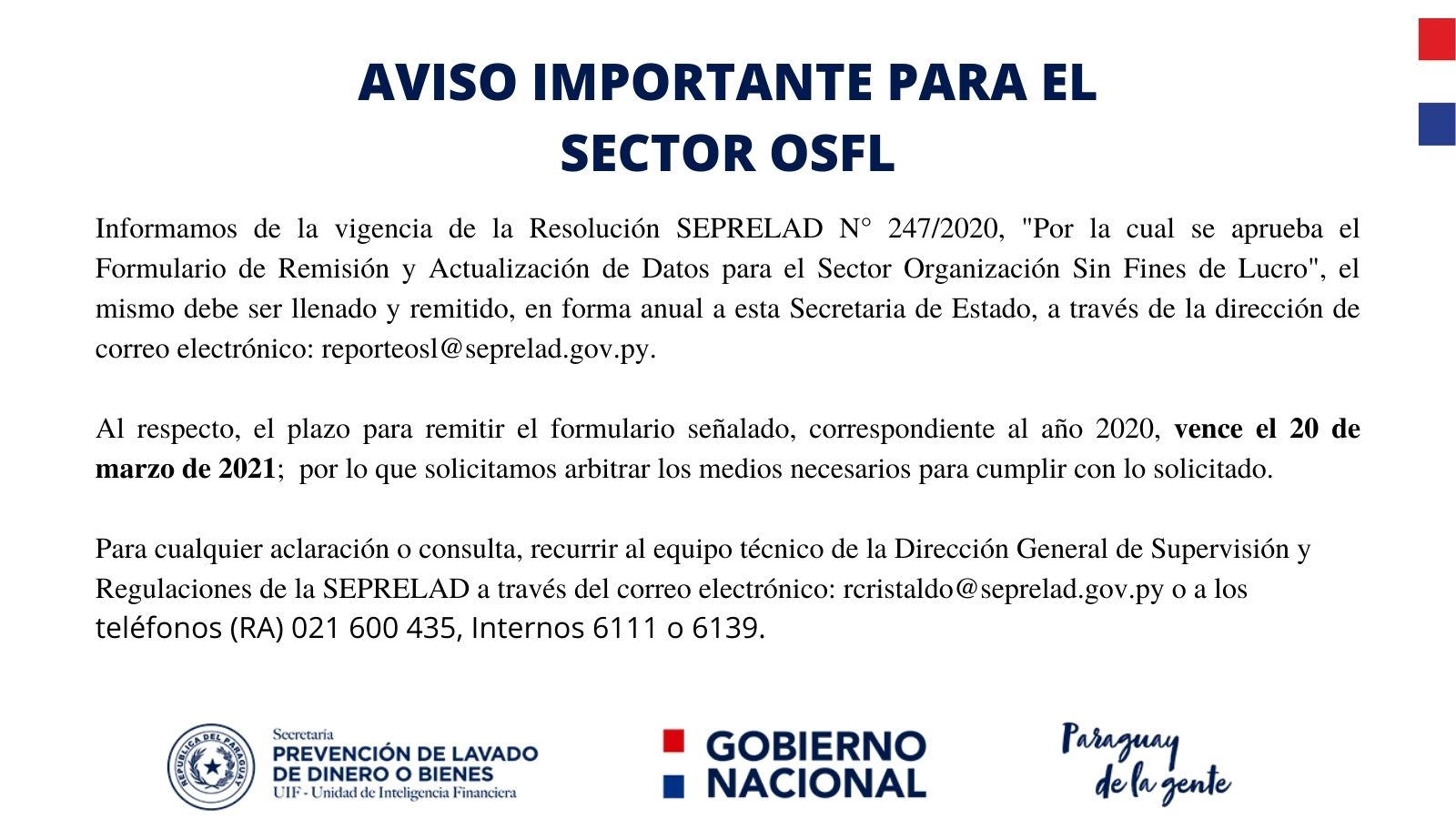 AVISO PARA EL SECTOR OSFL