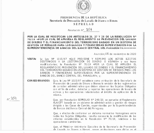 SEPRELAD modifica artículos de la Resolución 70 relativo a las operaciones cambiarias 