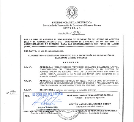 SEPRELAD aprueba reglamento de prevención de lavado de dinero y financiamiento del terrorismo para las Organizaciones Sin Fines de Lucro (OSFL)